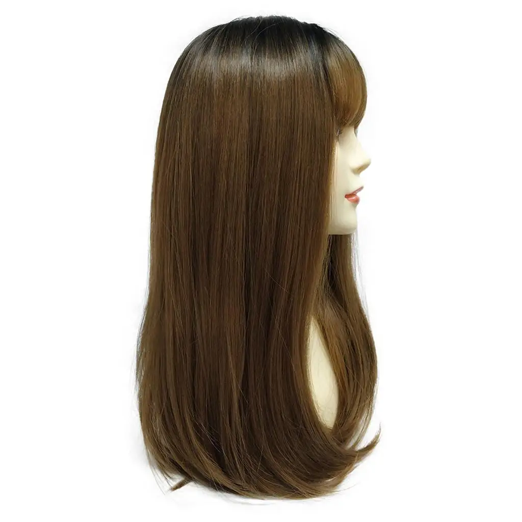 

Black Gradient Brown Long Straight Wig with Bangs Heat Safe Synthetic Hair Realistic Style for Women’s Daily Use and Cosplay