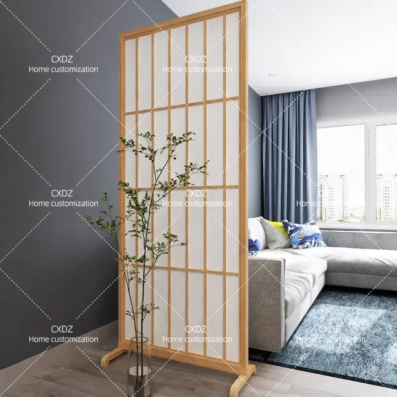 Movable Japanese Style Paper Screen Partition Simple Modern Room Divider for Living Room Entrance Door Occlusion with Baffle