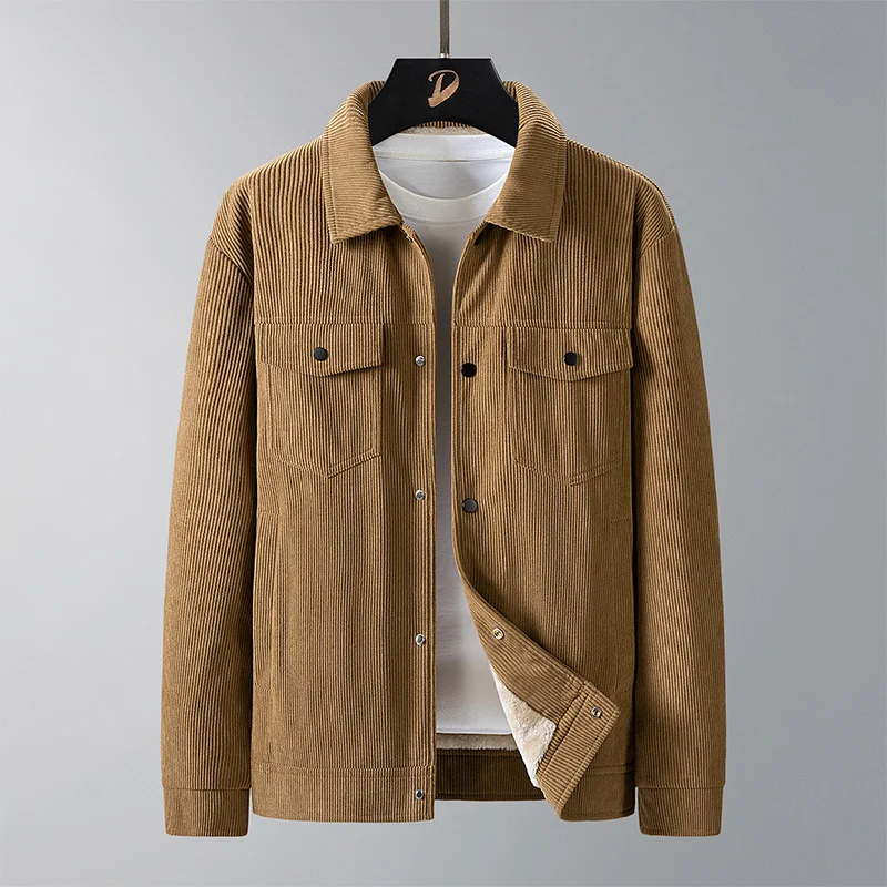 

Мужская вельветовая куртка свободного кроя для работы, модная, с отложным воротником, молодежная, из полиэфирного волокна, ветрозащитная, с длинными рукавами