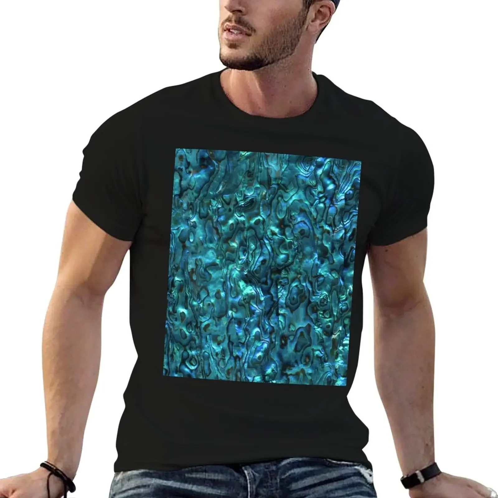 Abalone Shell Paua Shell Seashell Patterns Sea Shells Cyan Blue Tint T-Shirt customs anime t shirts anime stuff t shirt men