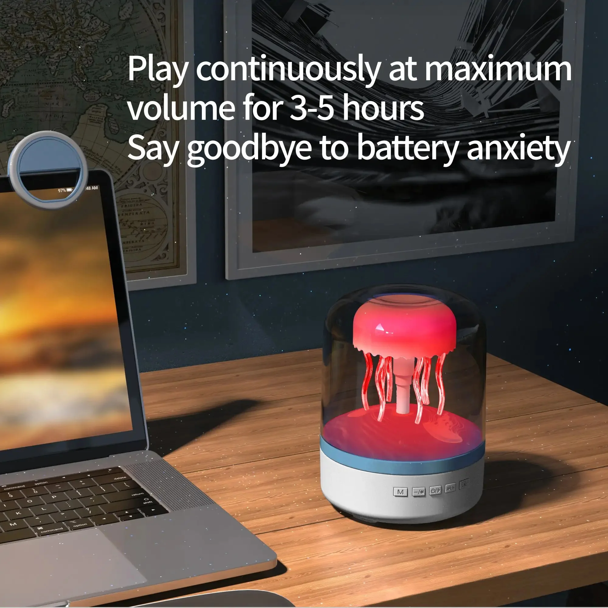 EISLLOLY Kwallen Nachtlampje Bluetooth-compatibele luidspreker Hi-Fi Stereo LED Kwallen Omgevingslicht voor woondecoratie