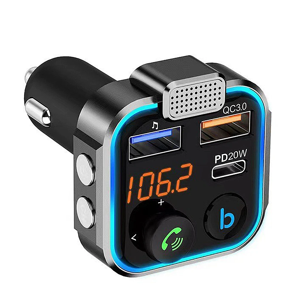 BT 5.0 MP3 Audio Player Type-C PD 20W QC3.0 Fast Charger MP3 Player Receiver 3 Ports Charging Hands Free Calling for Car