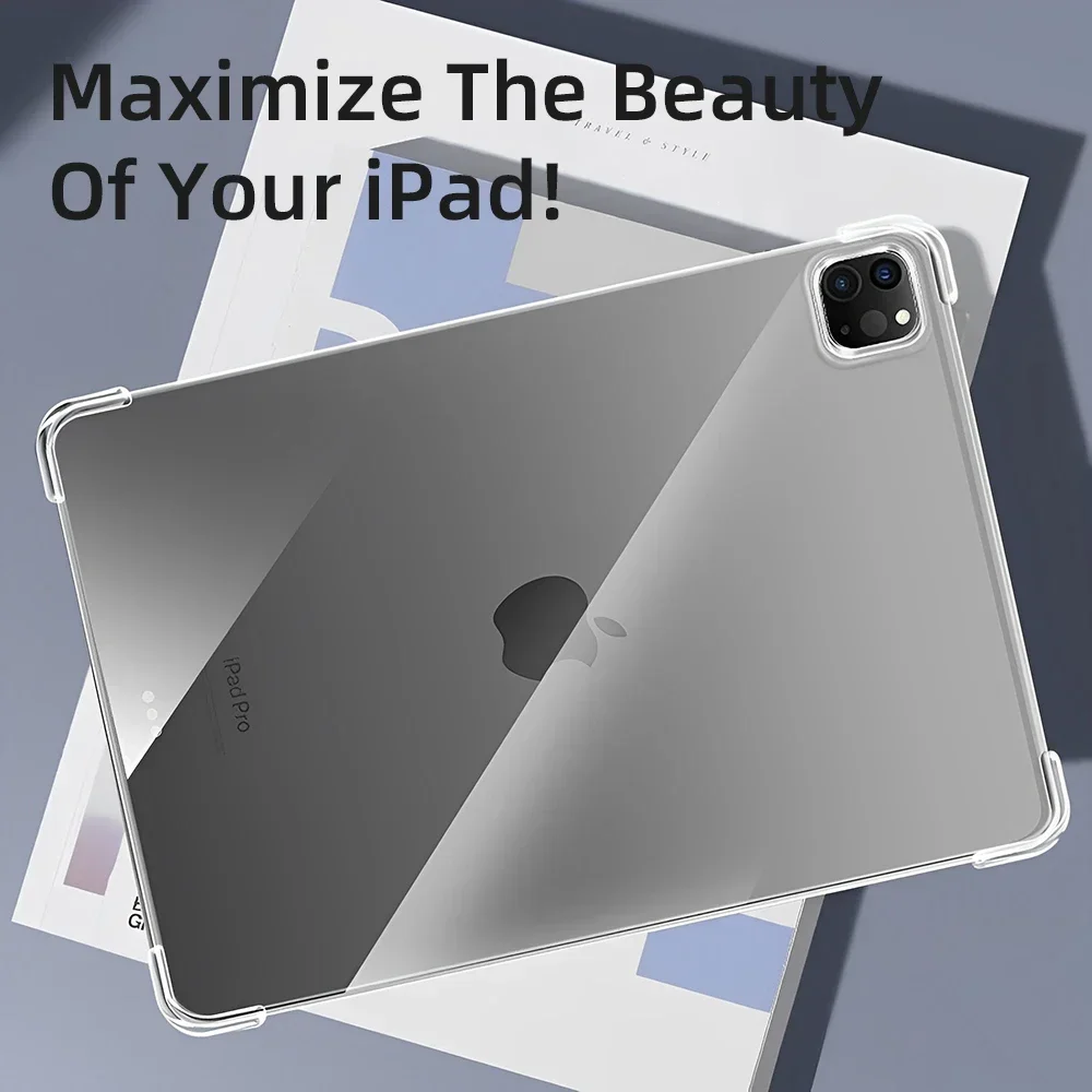 

2 шт. для iPad Air 11 2024 Pro 11/13 дюймов M4 для iPad 10/9/8/7/6/5 Gen Air 4/5th 10.9 3rd 10.5 Mini 6 силиконовый прозрачный чехол из ТПУ