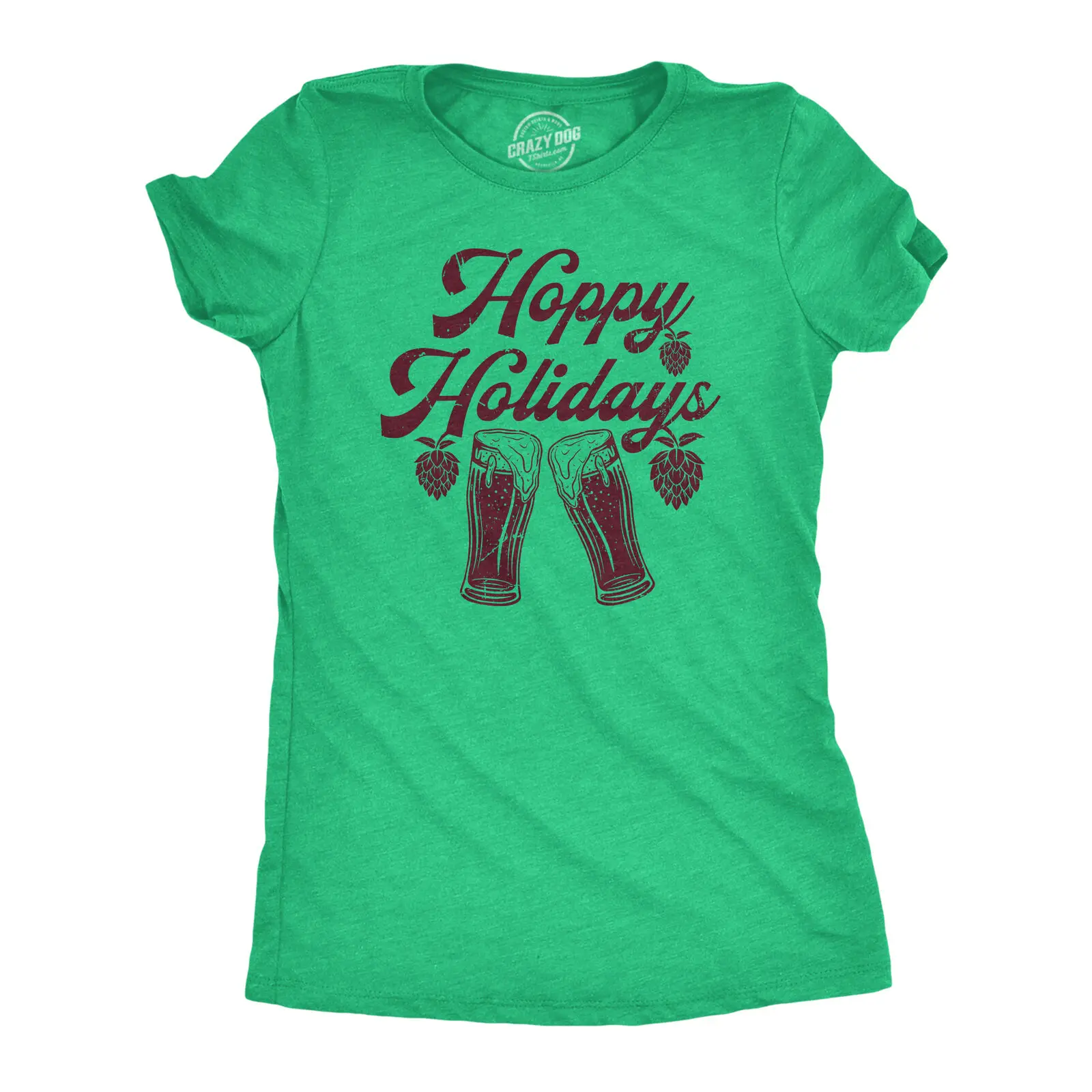 

Womens Hoppy Holidays T Shirt Funny Xmas Beer Drinking Pint Glass Hops Tee For