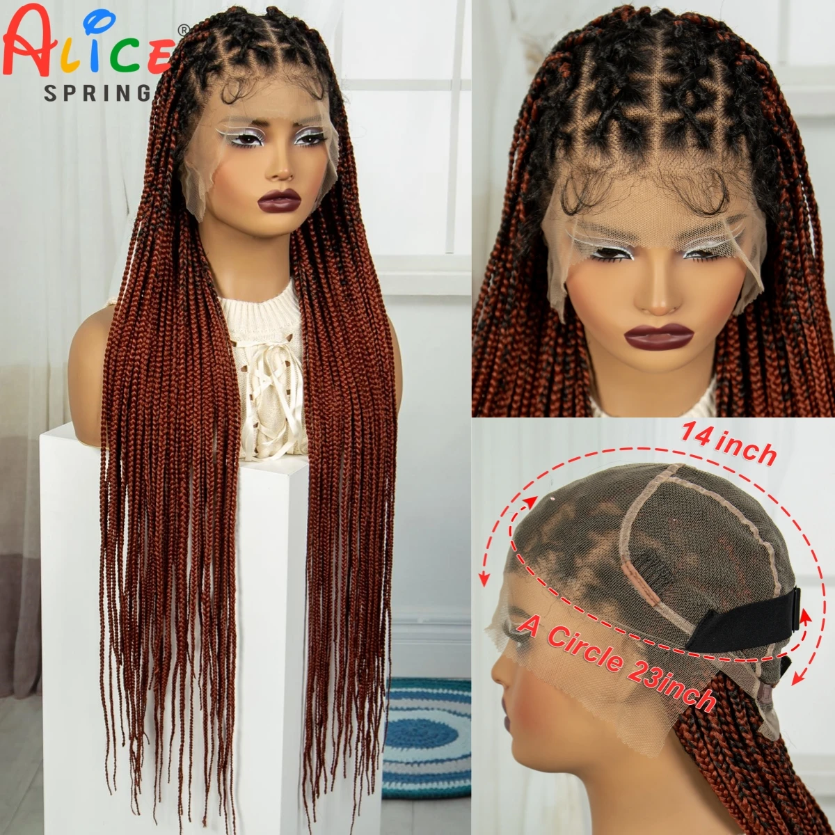 32Inch Full Lace Twisted Braids Wigs Synthetic Lace Frontal Braided Wigs with Baby Hair Ginger Lace Braiding Wig for Black Women