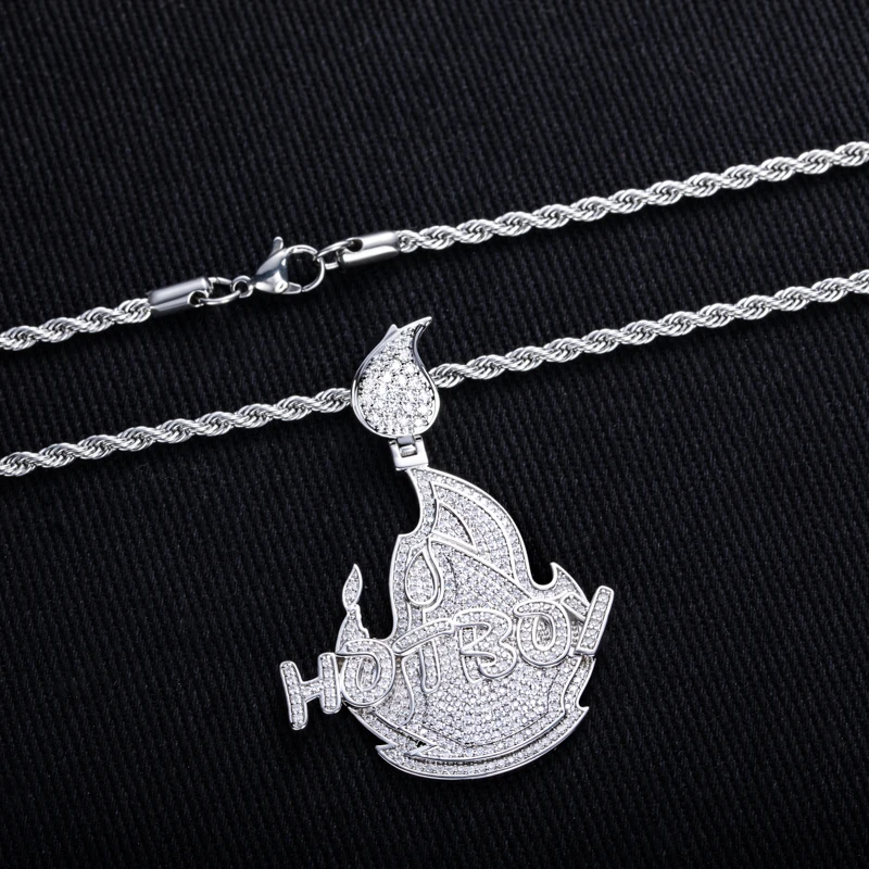 MossanRappr 2.1cttw Moissanite Iced Out Hot Boy Flame Pendant 14K Gold Plated Punk Hip Hop Necklace Accessories for Men & Women