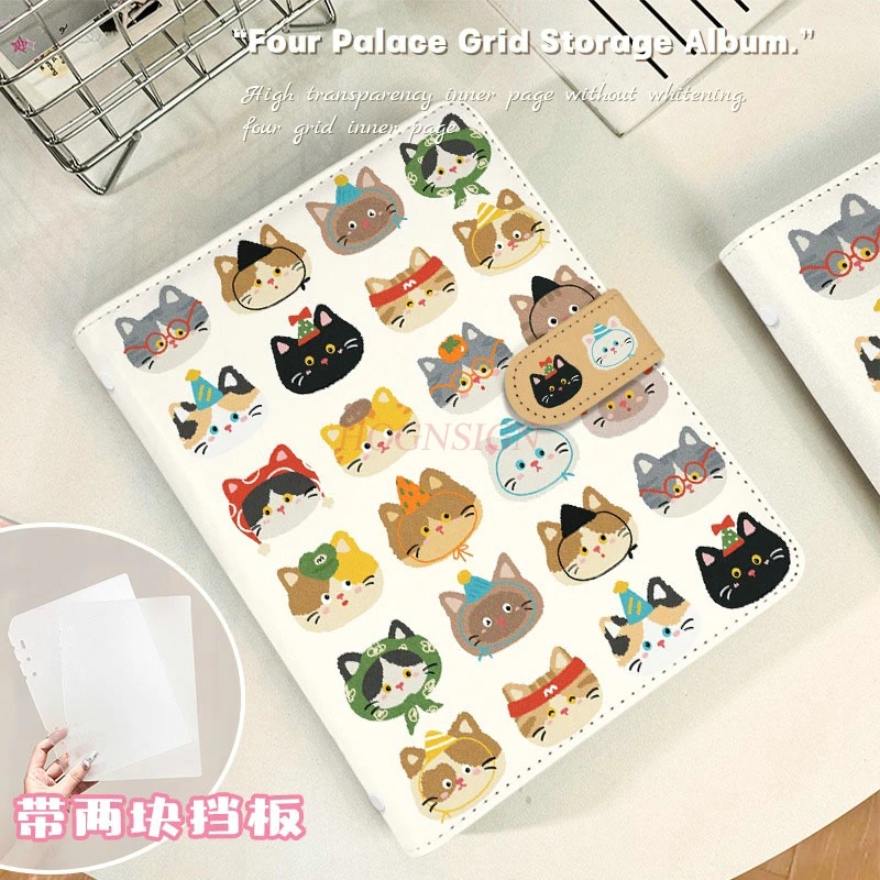 

1book 3-inch square grid small card storage book, portable insert style buckle A5 photo album, cartoon cat Polaroid photo collec