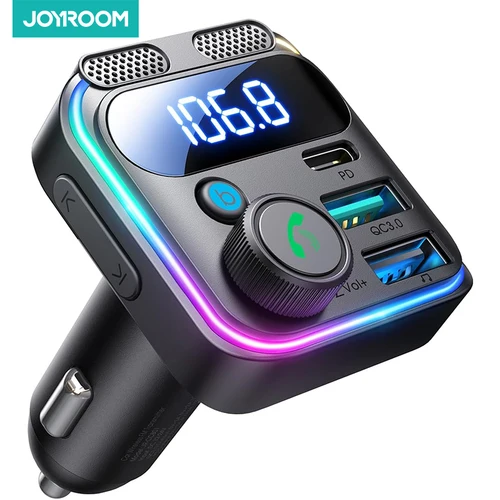 JOYROOM 2024 Bluetooth 5,3 transmisor FM para coche 48W PD y QC3.0 adaptador de cargador de coche Bluetooth y disco U, micrófonos duales llamada manos libres