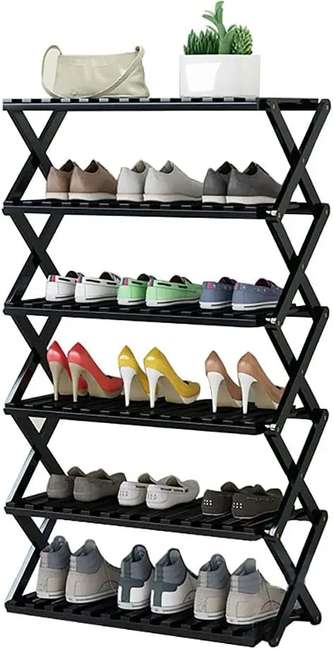 

Shoe Rack Black Foldable Bamboo Shoe Stand for Entryway,Installation Free Shoe Shelf Space Saving Shoe Organizers and Storage-Bl