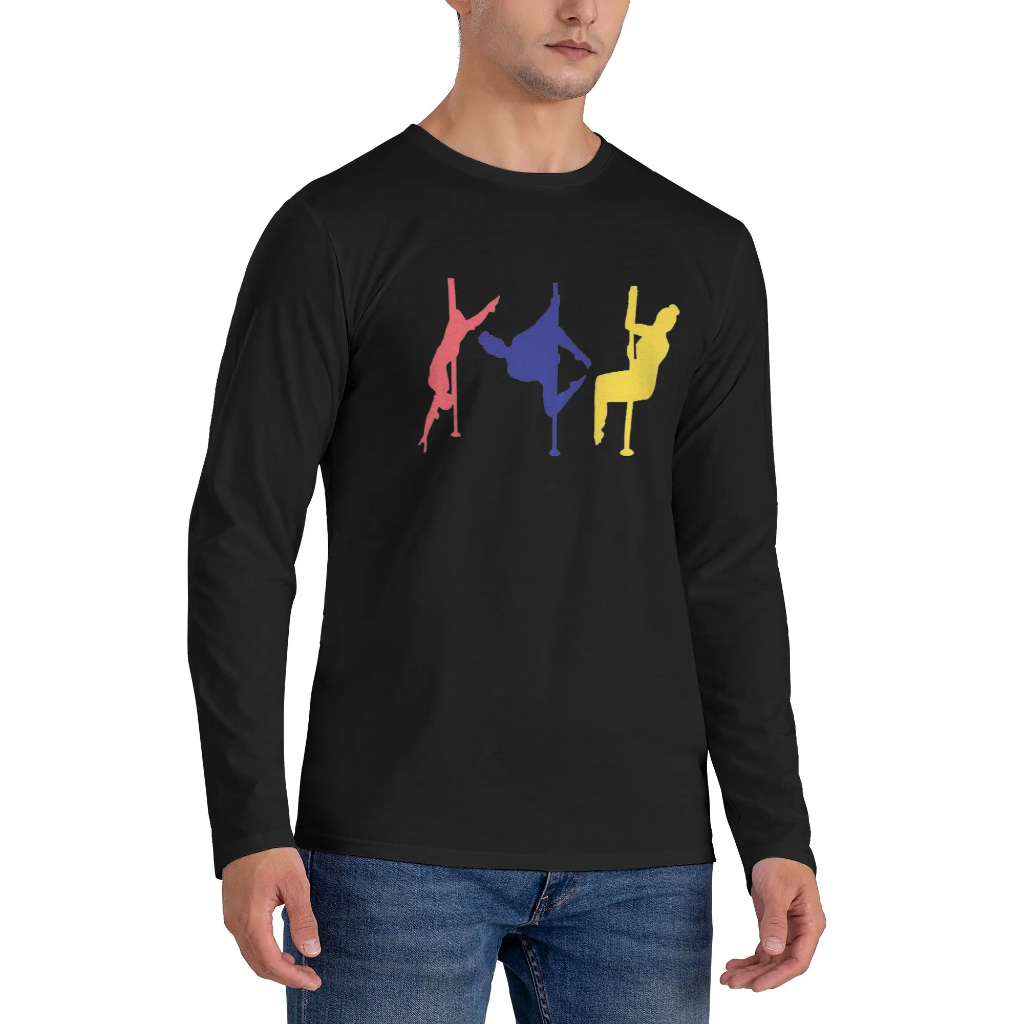 

Мужская футболка с длинными рукавами Hangback Frog Pole Dance Figures, повседневные футболки с круглым вырезом, весенние и осенние мужские топы