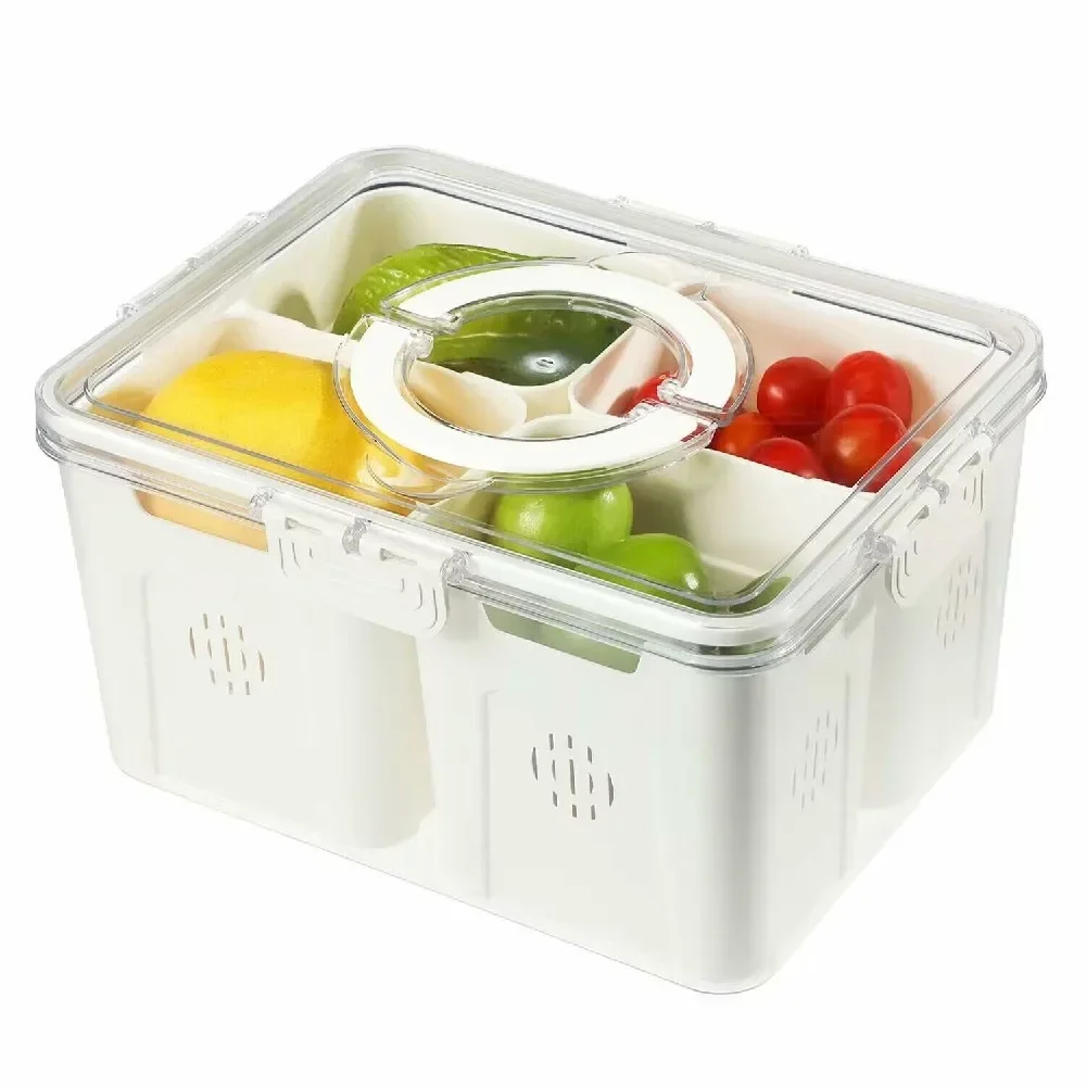 Fridge Organizer with Lids 4 Compartments Fruit Storage Containers Vegetable Food Storage Box Containers for kitchen Accessories