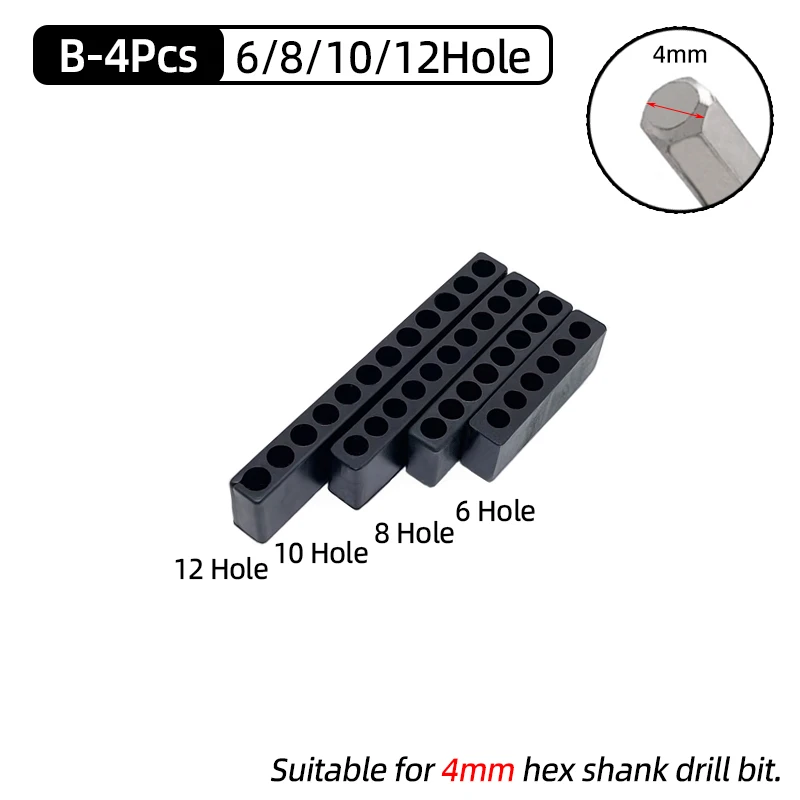 5 шт. набор, 6/8/10/12/15 отверстий, 6,35 мм/4 мм, держатель для отверток с шестигранным хвостовиком, пластиковая головка сверла, подставка для хранения, аксессуары для электропитания