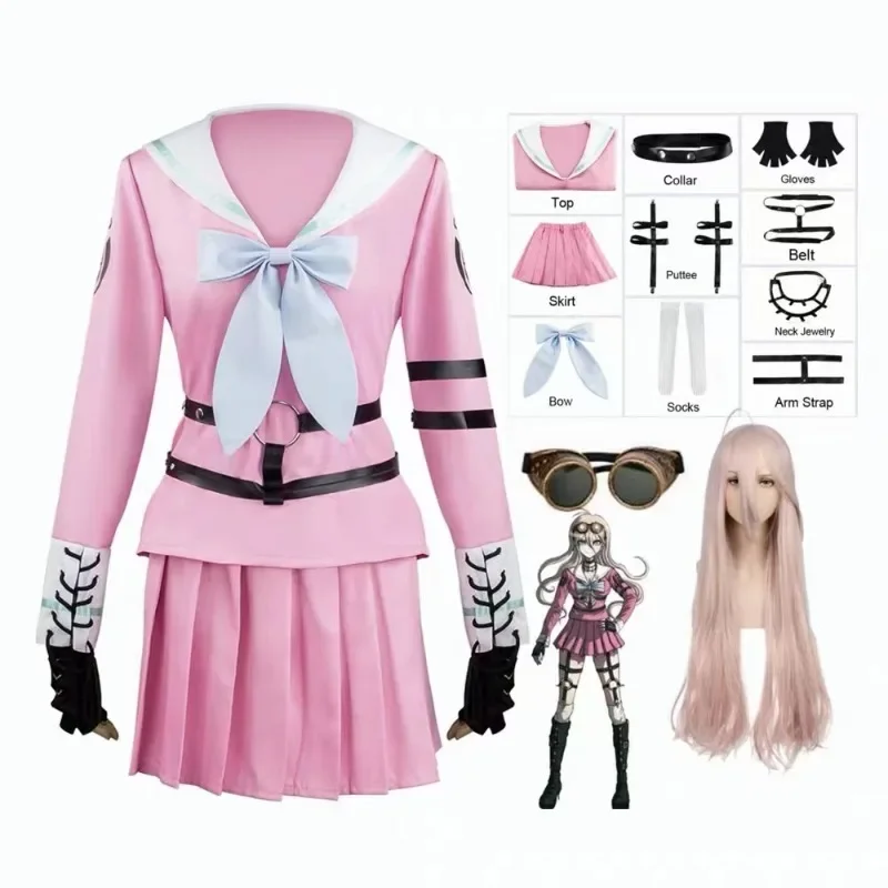 

Anime Game Danganronpa V3 Miu Iruma Cosplay Costume Wig Sexy Woman Girls Pink Dress Sailor JK Uniform Skirt Halloween Outfits