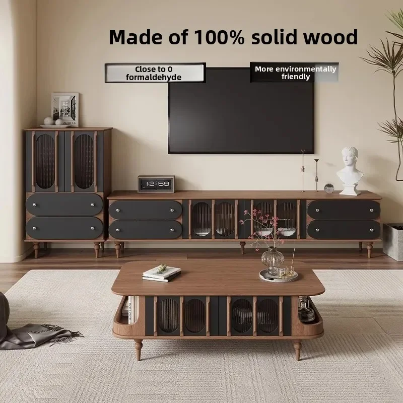 French retro all-solid wood TV cabinet, living room locker