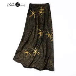 Hand Drawn Gold-plated 100% Natural Mulberry Silk Fragrant Cloud Yarn Elastic Waist Women's Fashionable Hip Hugging Skirt