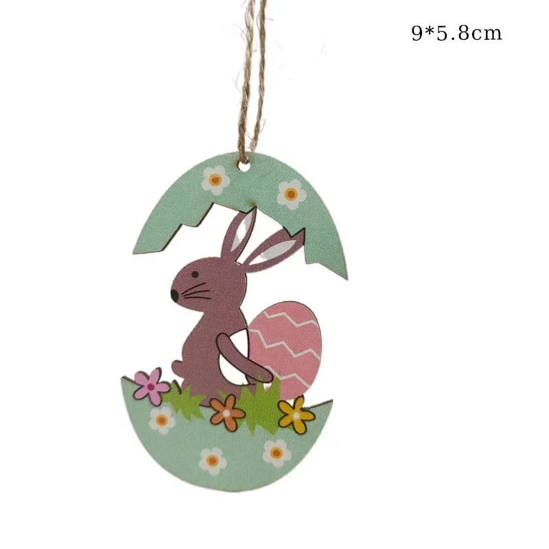 イースター漫画のウサギの木製工芸品、木製の窓のウサギ、ハンギングペンダント、卵、鶏肉、ホームペンダント、ハッピーイースターパーティーの装飾