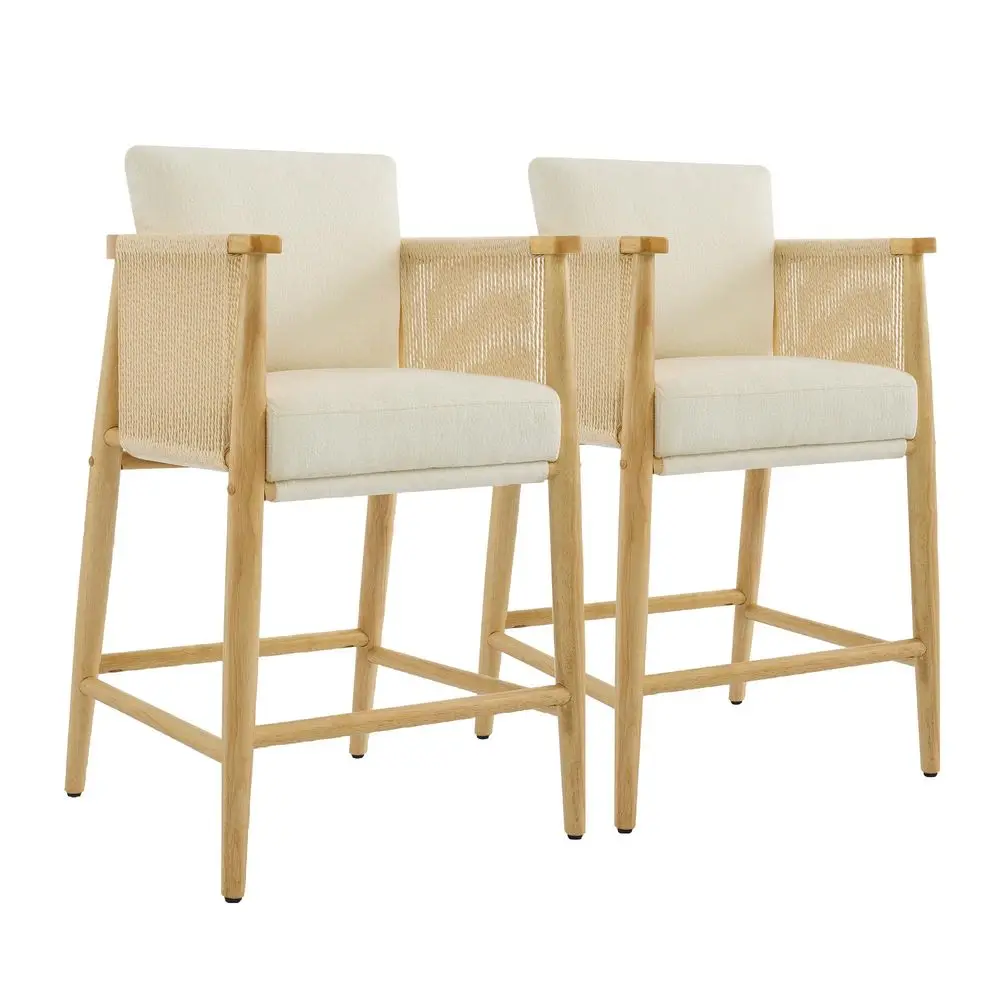 

Counter Height Bar Stools Set of 2, Boho holstered Counter Stools with Wood Frame amp Woven Rope Arms, 26.2 Seat Height, Crea