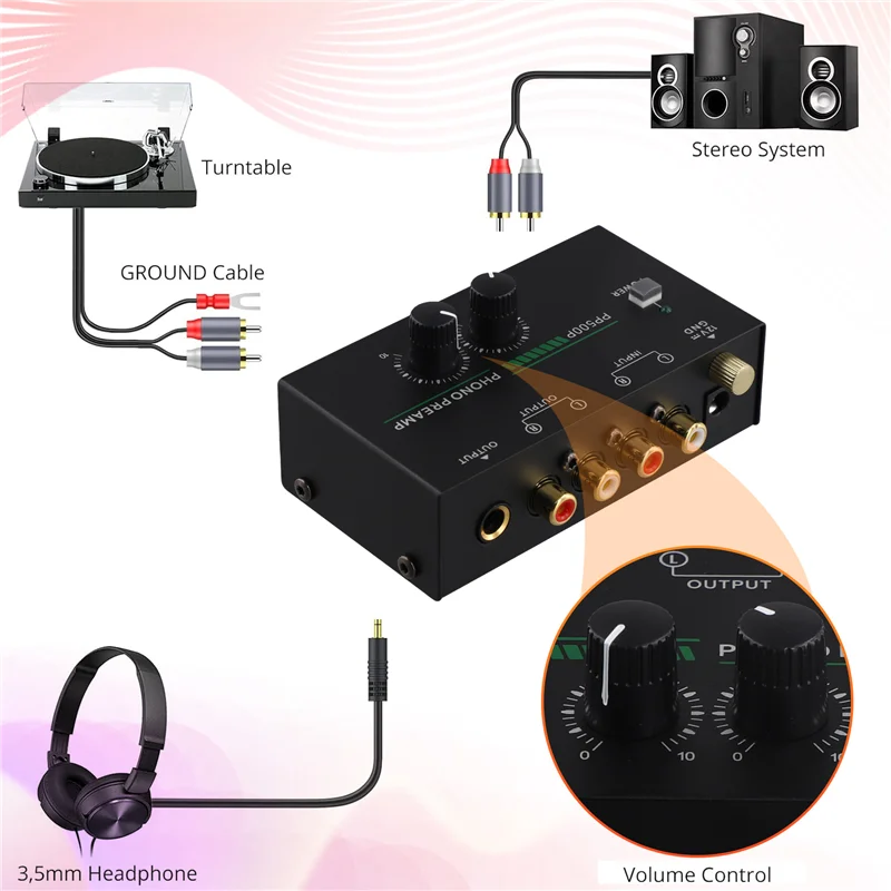 【Hot Cake】 Preamplificatore per giradischi Phono, preamplificatore fonografico con ingresso RF A, uscita RCA/TRS, per riproduzione di dischi giradischi