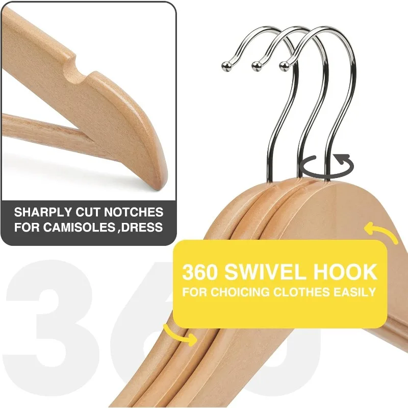 Wooden Hangers - 30 Pack - Wooden Clothes Hangers,Heavy Duty Wood Hangers with Precisely Cut Notches,Coat Hangers for Closet,