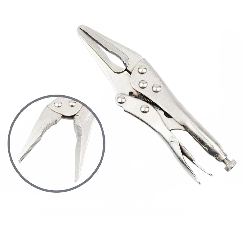 Original-Schraubzange, 5 Zoll, lange Zange mit gebogenen Backen, maximale Öffnung, rutschfester Griff, kompakt, robustes Metall-Klemmwerkzeug.
