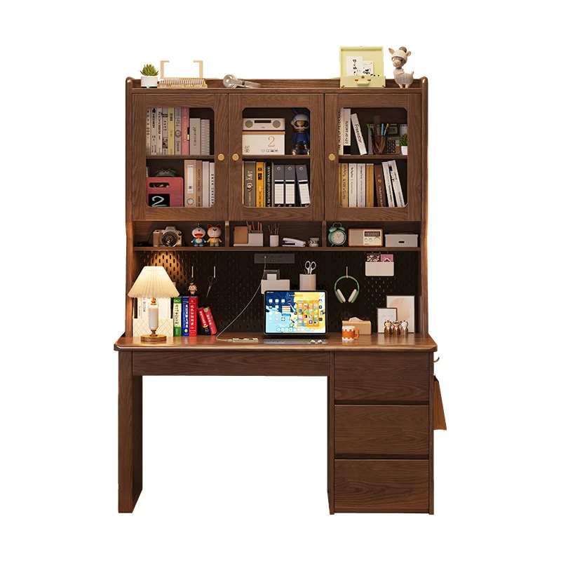 

Solid wood desk, integrated bookshelf, household desk, with bookcase