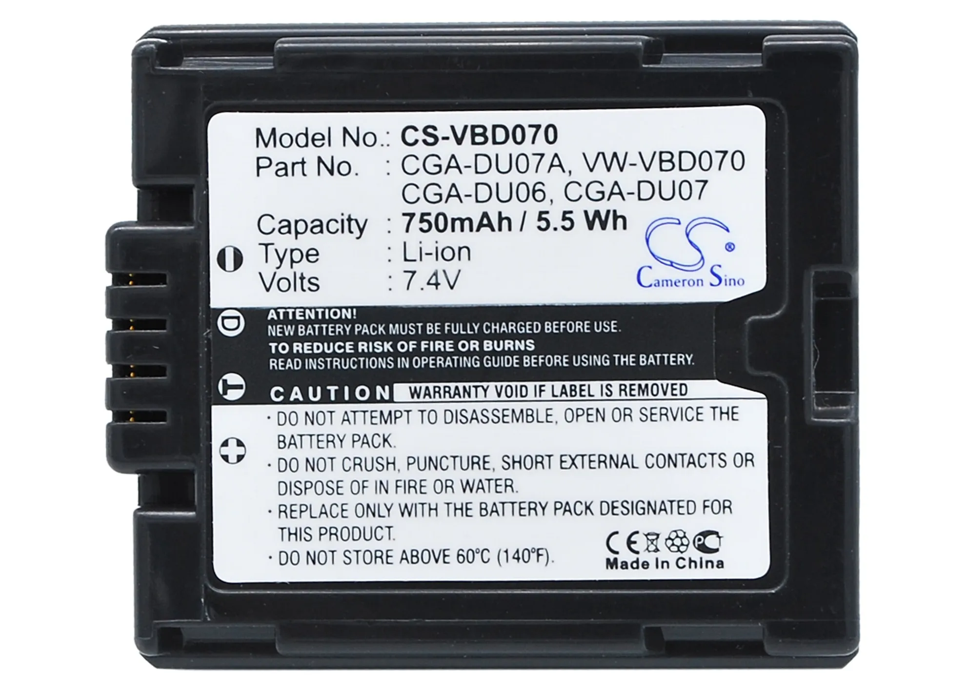 Camera 750mAh Battery For HITACHI CGR-DU06E/1B  DZ-BP07P  DZ-BP07PW  DZ-BP07S  DZ-BP7S  DZ-BP7SJ DZ-BP7SW Panasonic CGA-DU06