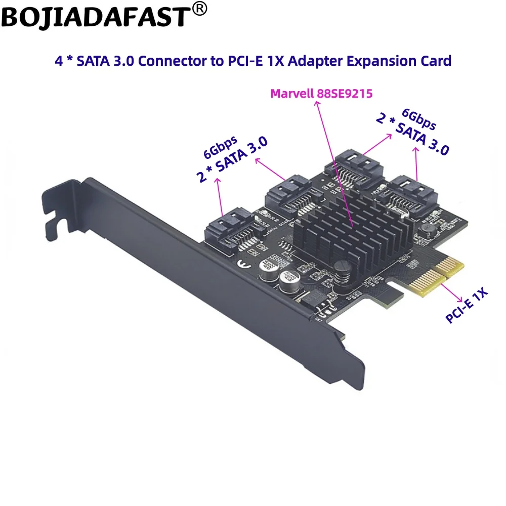 

4 Ports SATA 3.0 7Pin Connector to PCIe PCI-E 1X Adapter Expansion Card 6Gbps 88SE9215 for Hard Disk Drive