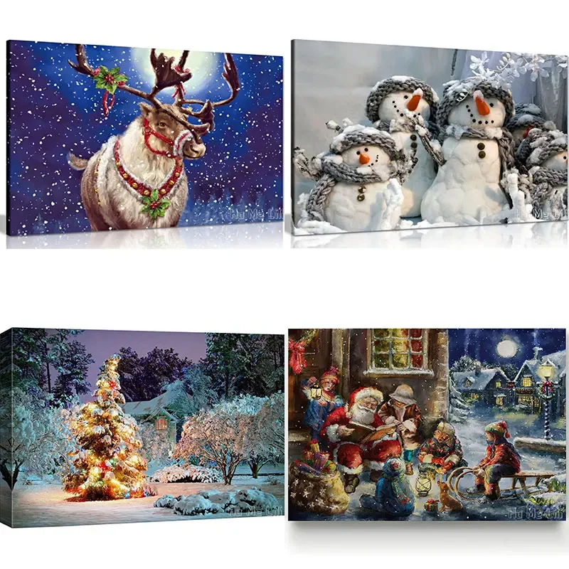 The Story Of Santa Merry Christmas Canvas By Ho Me Lili Wall Art Beautiful Snowman Reindeer Paintings For Holiday Decor