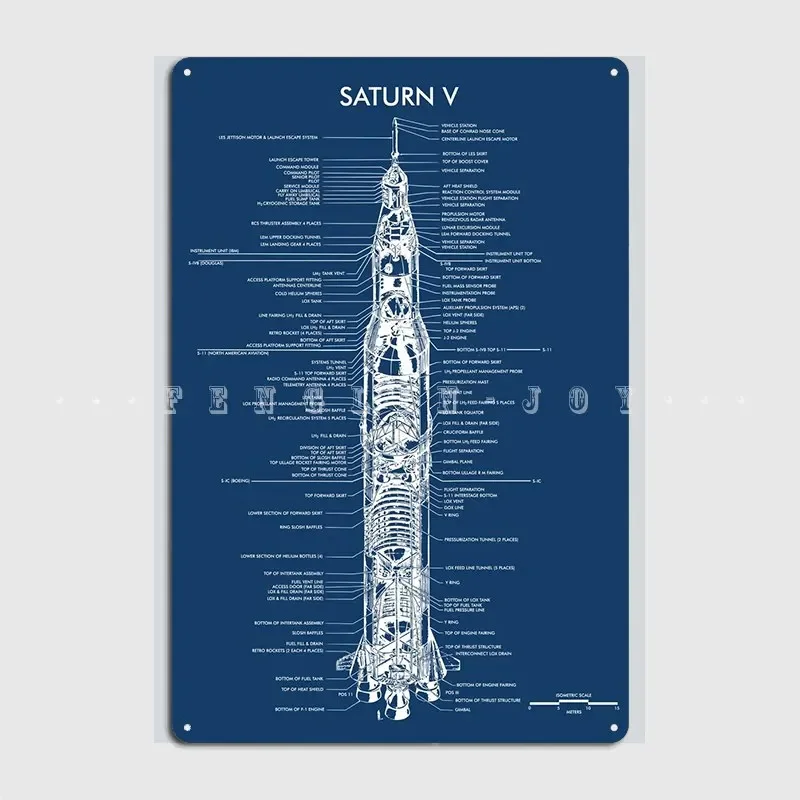 Saturn V Rocket Blueprint Metal Sign Wall Mural Party Design Plaques Tin Sign Posters