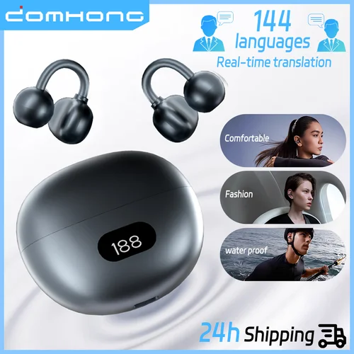 Auriculares inalámbricos de oído abierto, traductor en tiempo Real de 144 idiomas, auriculares con Clip para la oreja, auriculares deportivos con Clip Bluetooth, llamada HD