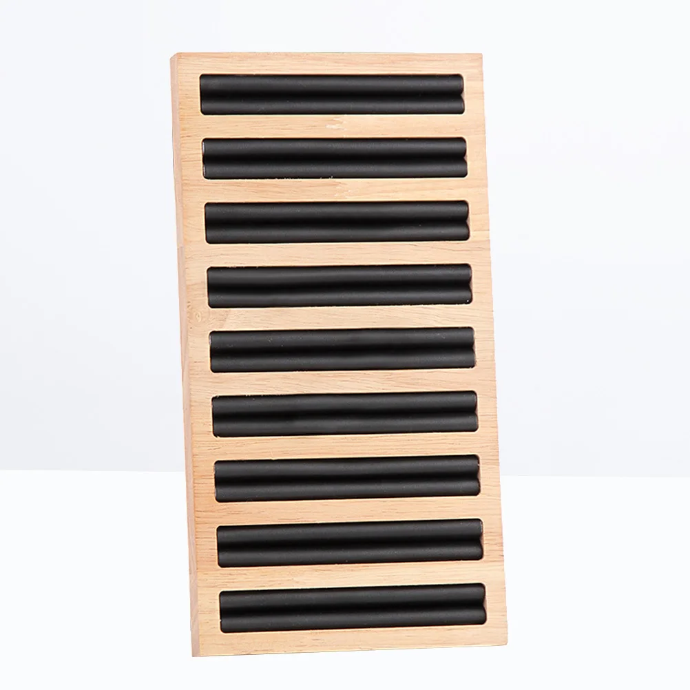 Bamboo Wood Ring Showcase Display Black Rectangular Plate Jewelry Holder Fit Different Ring Sizes Stylish Modern Design