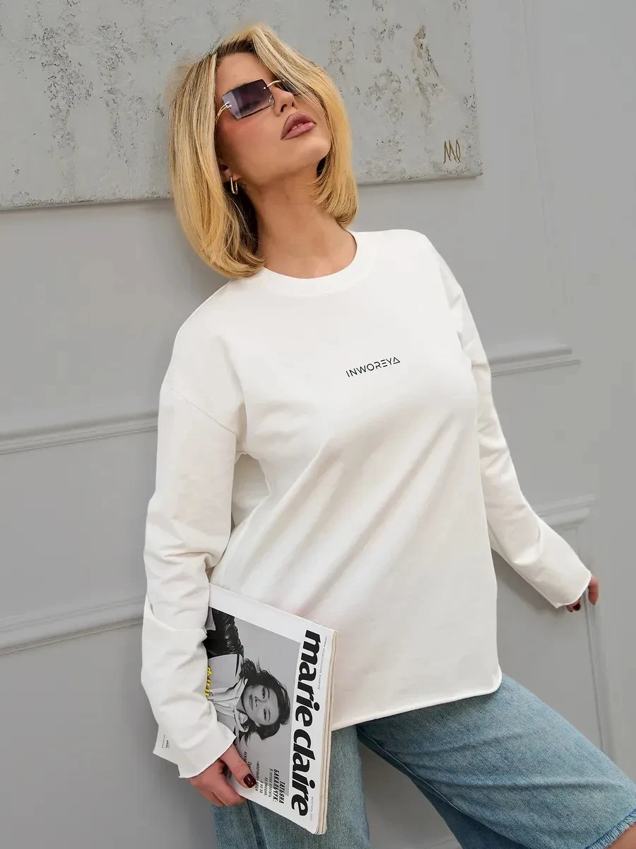 تي شيرت Faionable كاجوال فضفاض مطبوع طويل Sve تي شيرت نسائي قطني مستدير Ne سترة صيفية مريحة قابلة للتنفس