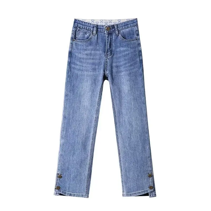 

High Waist Straight Leg Denim Jeans Women's Slimming Leg Concealing Elastic Nine-Piece Pants Small Size Workwear Sle plus Size