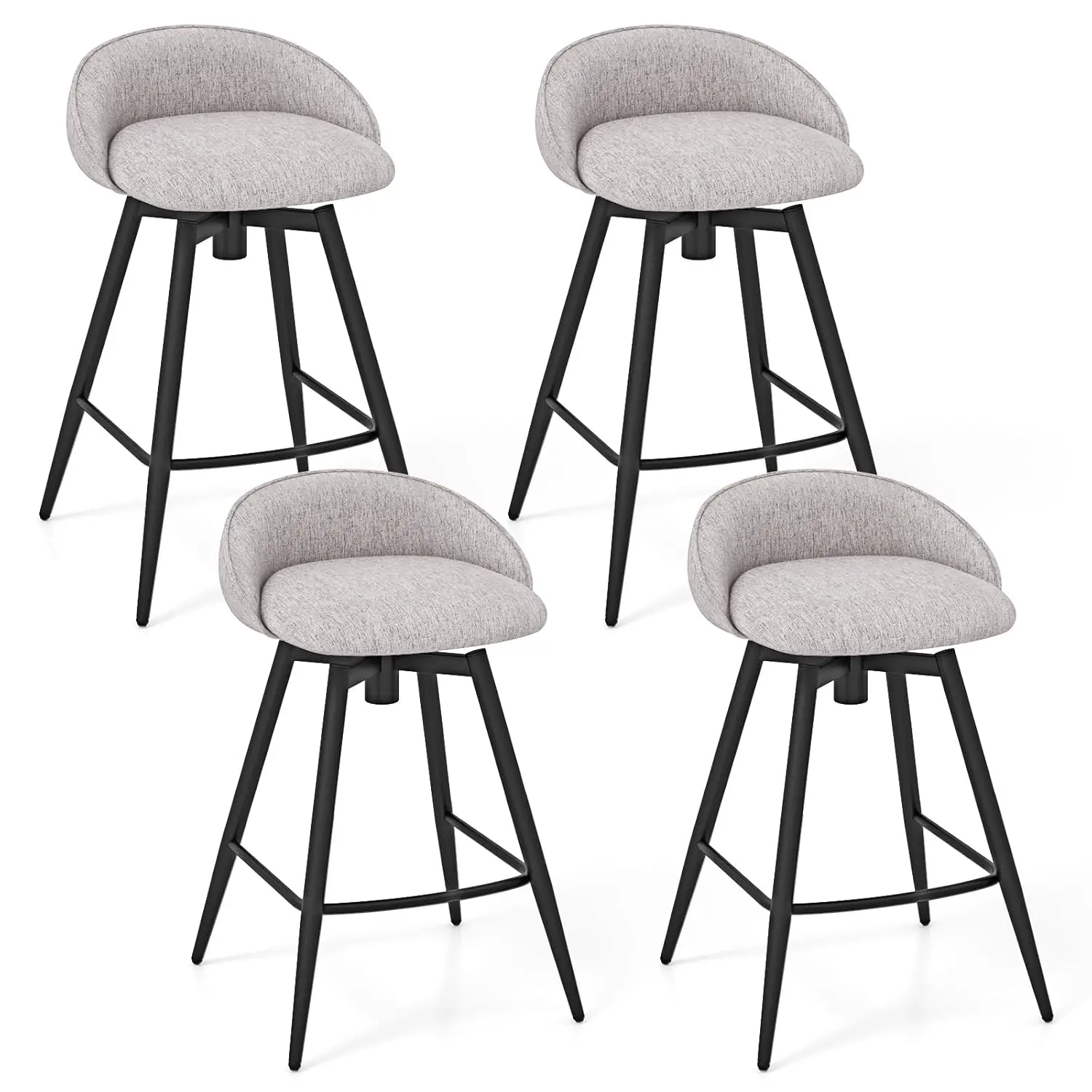 

Набор из 4 барных стульев с обивкой, 25 дюймов, с поворотным металлическим каркасом, с низкой спинкой и подставкой для ног, для кухни, кафе, паба, на заказ