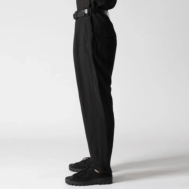 YOJI OOAK التصميم الأصلي السراويل عارضة مطابقة السراويل بلون فضفاض مزيج الكتان السراويل الاتجاه الرجال #4