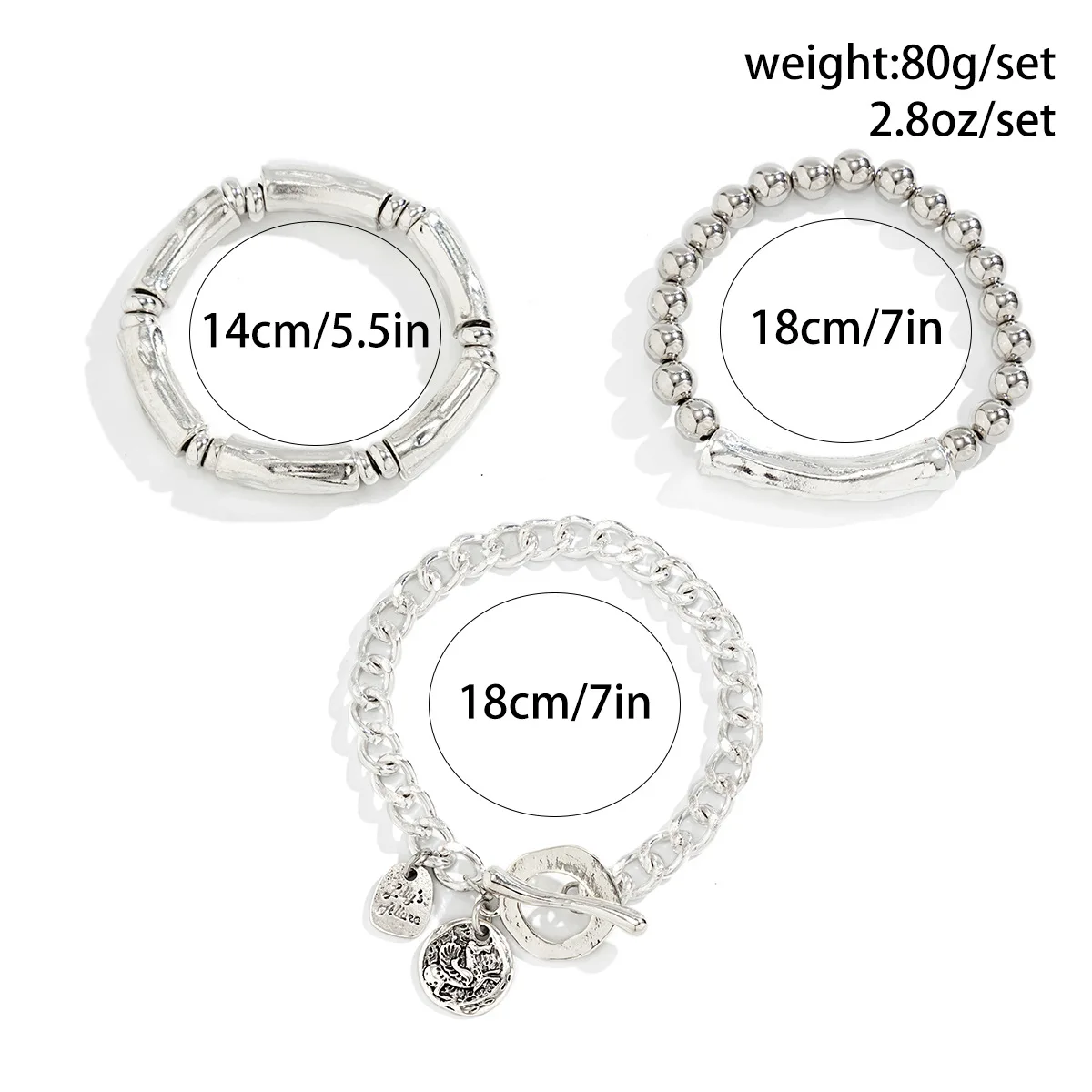 3Pcs/Set Vintage OT Buckle Coin Pendant Bracelet for Women on Hand Goth Open Charm Bangles Couple Friends Jewelry Gift