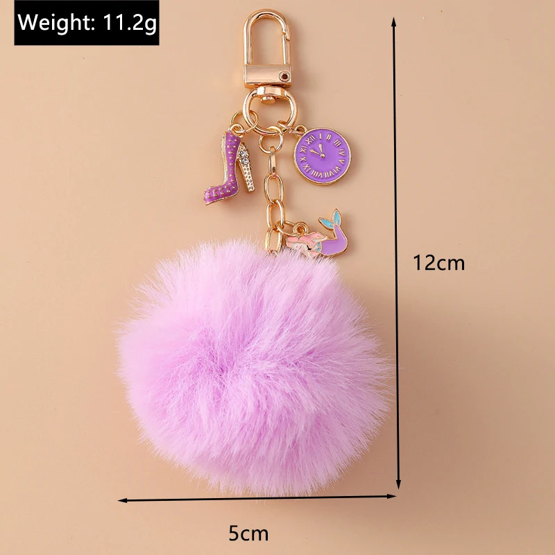 Aihua 15 Farben Flauschiger Fell-Pompon Schlüsselanhänger Weicher Kunstfell-Kaninchenball Auto-Schlüsselring Pompom Schlüsselkette Schlüsselhalter Damen Taschenanhänger – Detail 4