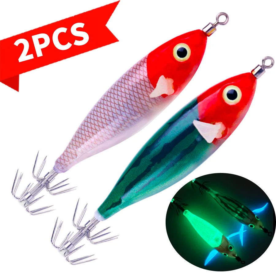 2 قطعة الحبار الأفقي التصيد إغراء مضيئة الحبار الرقص المياه المالحة الحبار الروبيان إغراء الحبار القفز الروبيان هوك الحبار الطعم