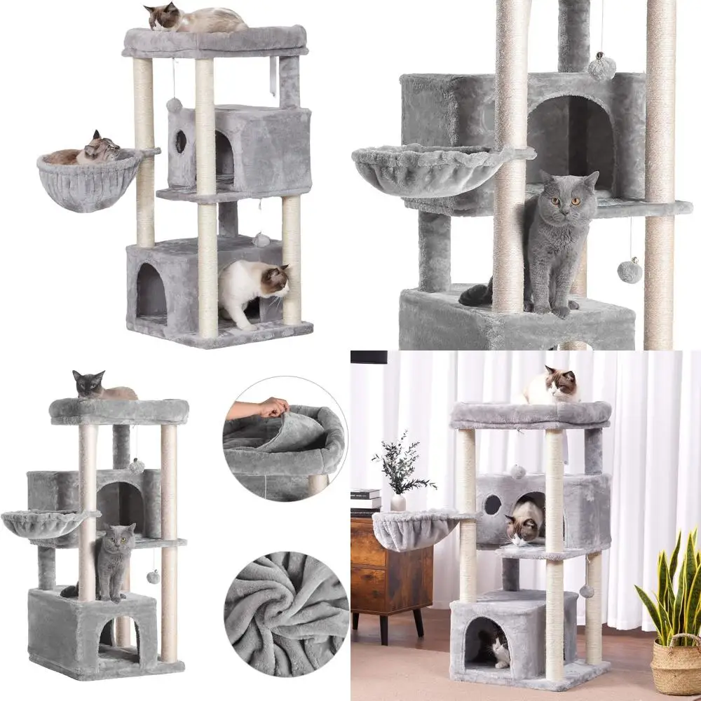 

Многоуровневая большая башня для кошек с сизалевыми когтеточками и плюшевыми жердонами