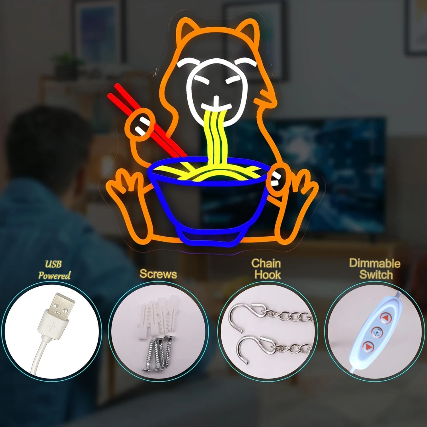 Neonowy Znak Ściemniany Kapybara Neonowe Światła do Ramen Shop Dom Kuchnia Biznes Zoo Restauracja Dekoracja Estetyka Rysunek Prezent Urodzinowy