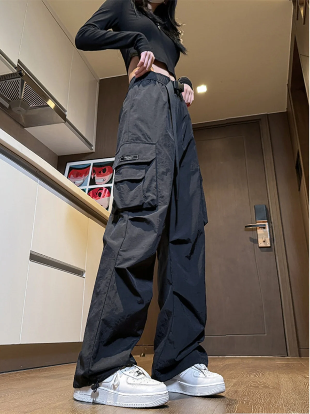 

American Sle Parachute Work Pants Qui Dry Ice Silk Men's Summer High Waist Straight Leg Trendy Brand Casual Pants