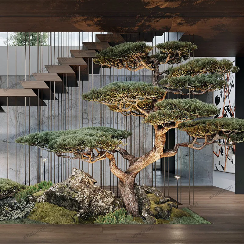 Large-scale customized Chinese Luo Hansong simulation tree shopping mall welcome pine decorative atmosphere floor ornament