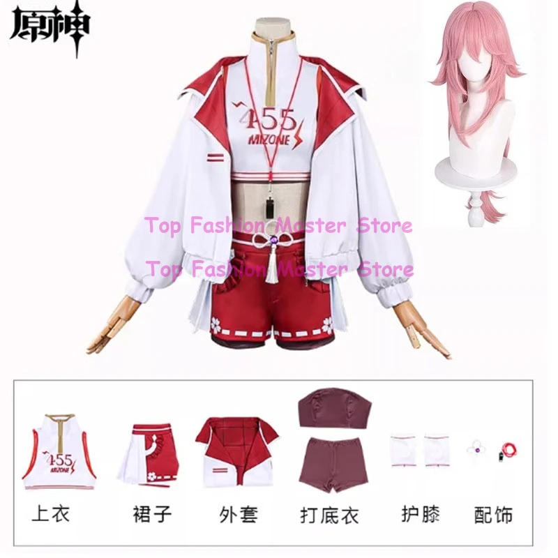 

Genshin Impact Yae Miko Sangonomiya Kokomi Collab Cosplay Sporty Outfit Wig Set Halloween Uniform Girls' Anime Costume
