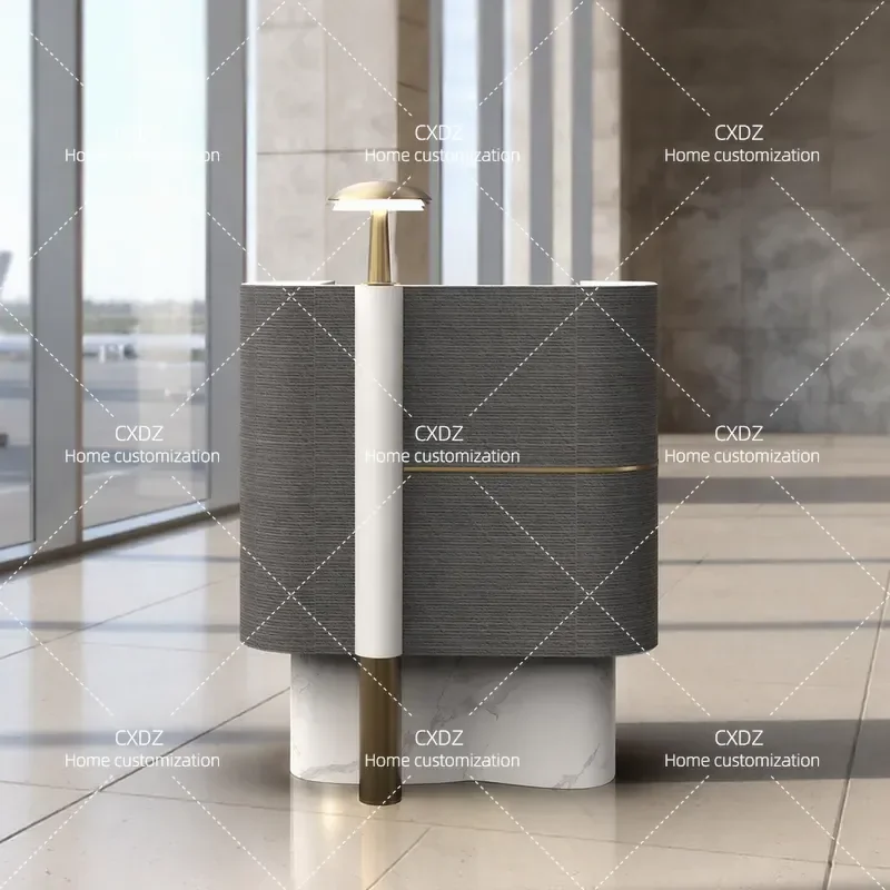 New soft stone texture stainless steel metal light luxury reception table, simple modern cashier counter information desk