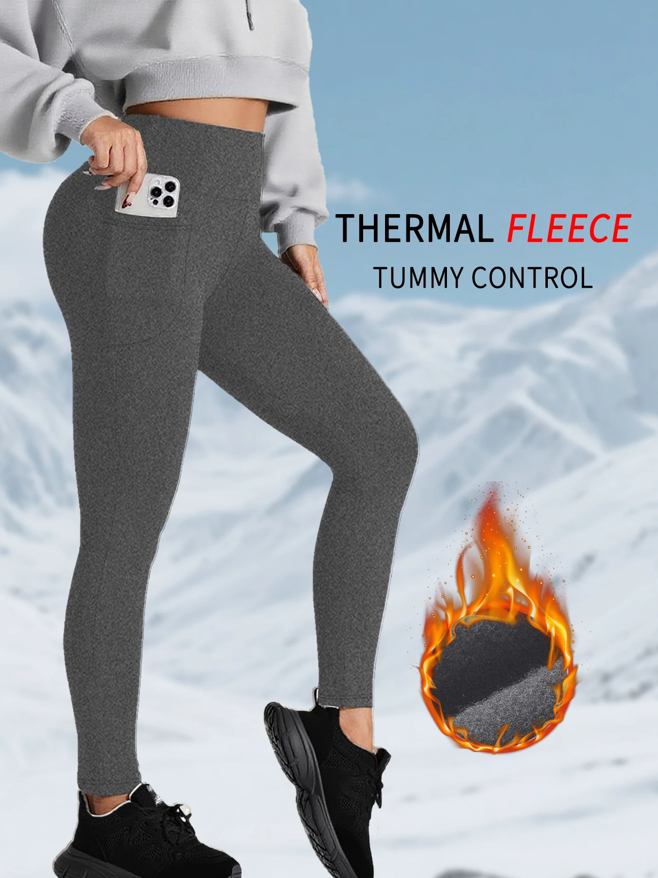 

Women's Thermal Workout Leggings with Pockets - High Waisted Fleece Lined Tummy Control Winter Warm Thick casual wear Running
