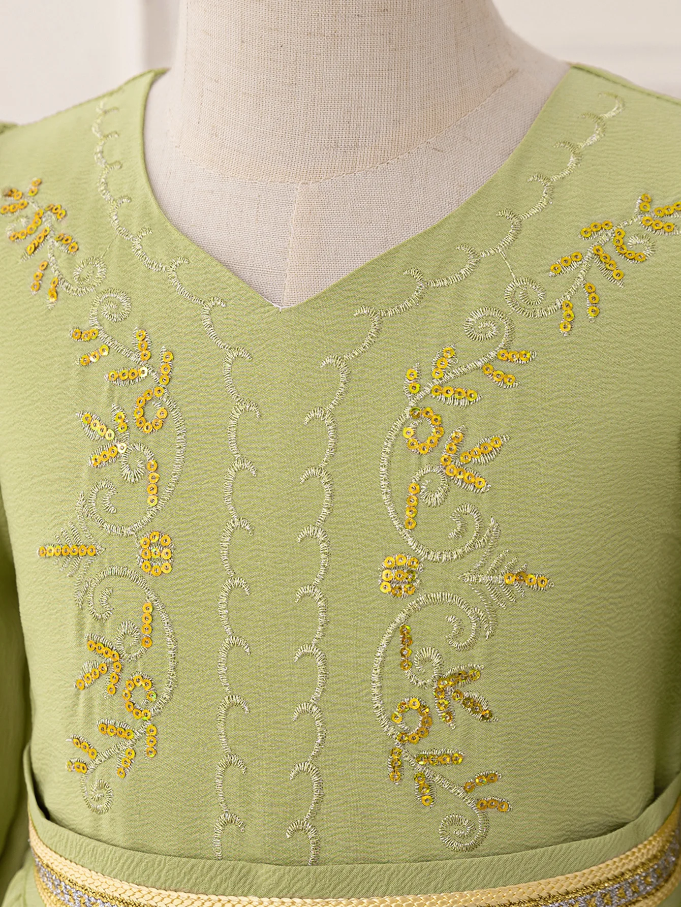 무슬림 소녀 프린트 자수 볼 가운 라마단 로브 축제 공 - Embroidery Ribbon 리뷰 및 가격