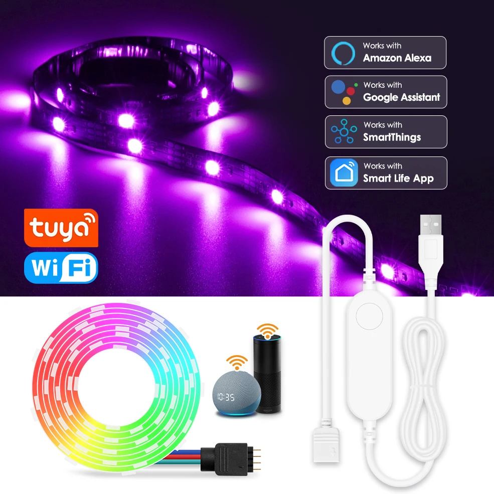 Taśma Led USB TV taśma Led RGB Tuya inteligentne Wifi elastyczne światło lampa ekran TV podświetlenie wsparcie Alexa Google 50CM 1M 2M 3M 4M 5M