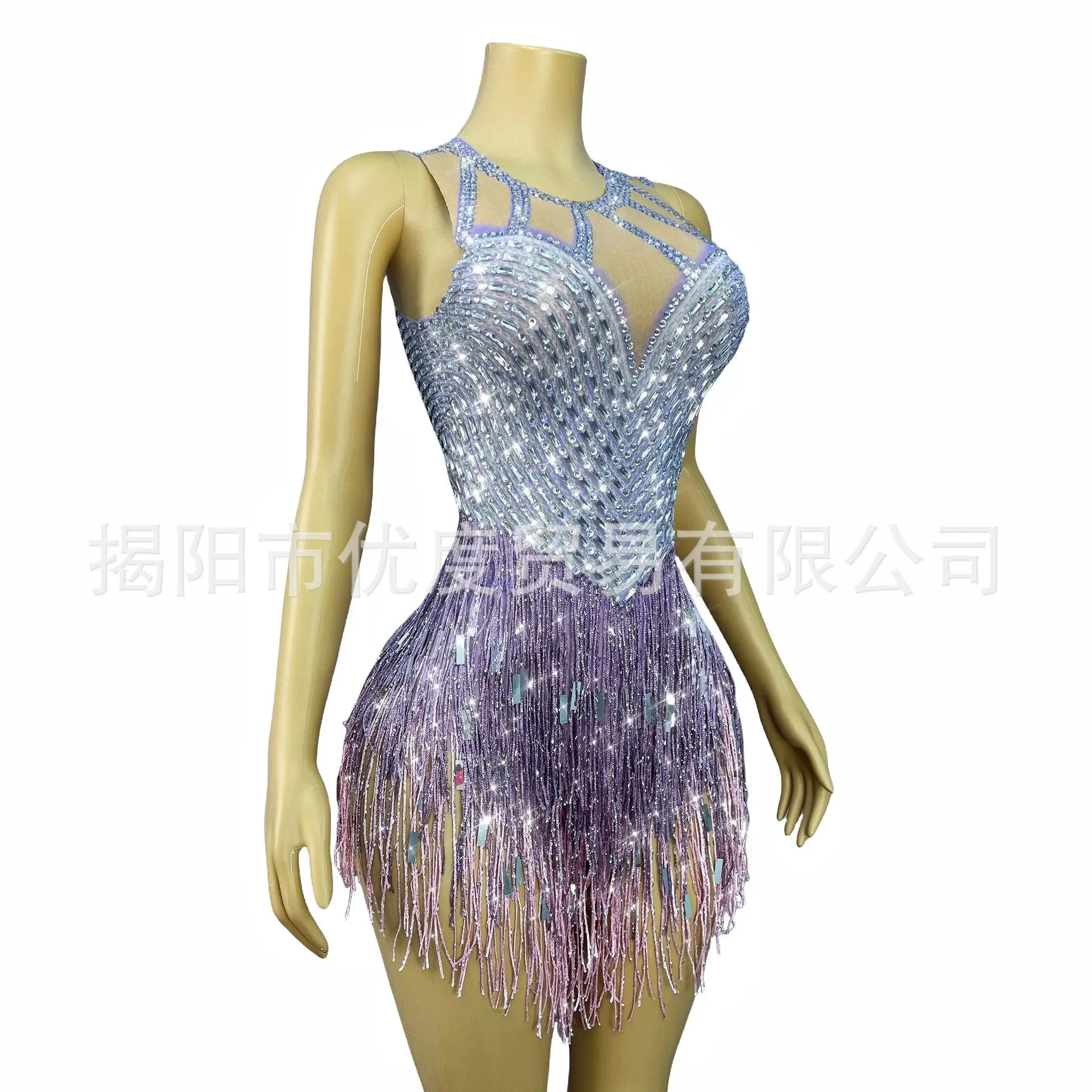 شرابة مطرزة حجر الراين نيسيي عالية شوكة أداء الرقص اللاتينية فستان سهرة الأميرة حفلة عيد ميلاد عشاء ترفرف