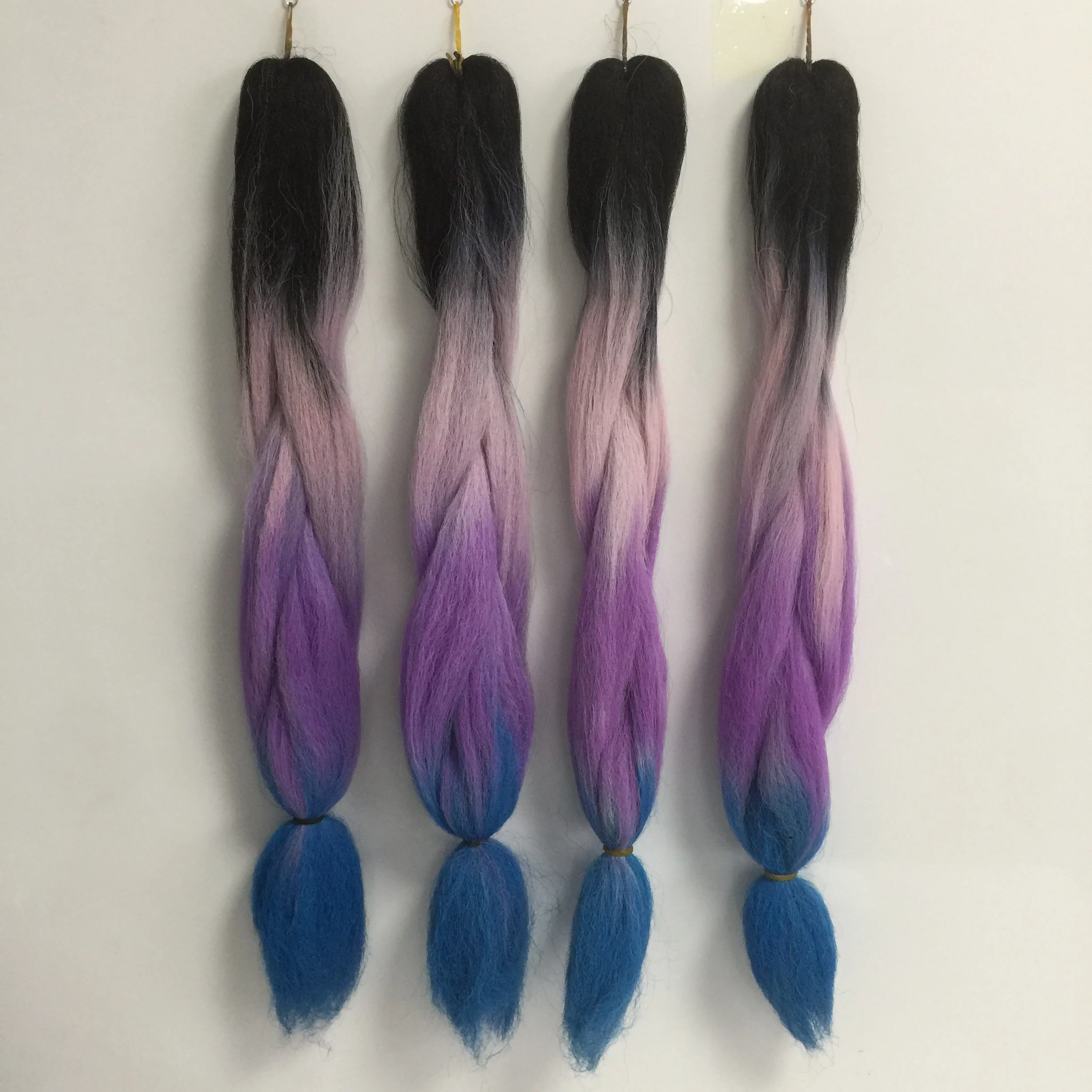 10 Packs Four Tone Ombre Color Black/Light Pink/ Purple/Blue Jumbo Braids Synthetic Hair Extensions for Black Woman