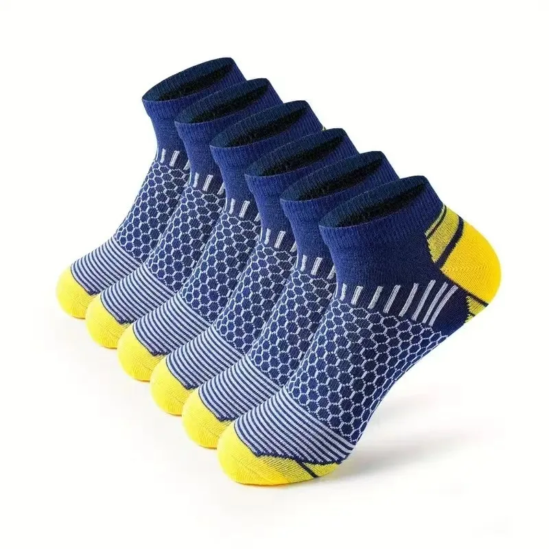 Herren 6 Paar Kompressions-Knöchelsocken, Wabenförmig Gepolsterte Atmungsaktive Laufsocken für Sport